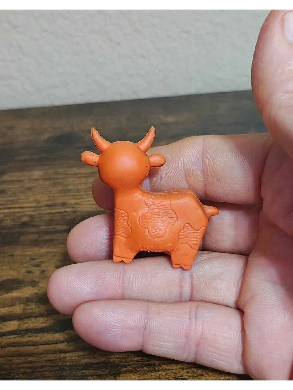 1960s Diener Industries Rubber Orange Cow Eraser Figurine